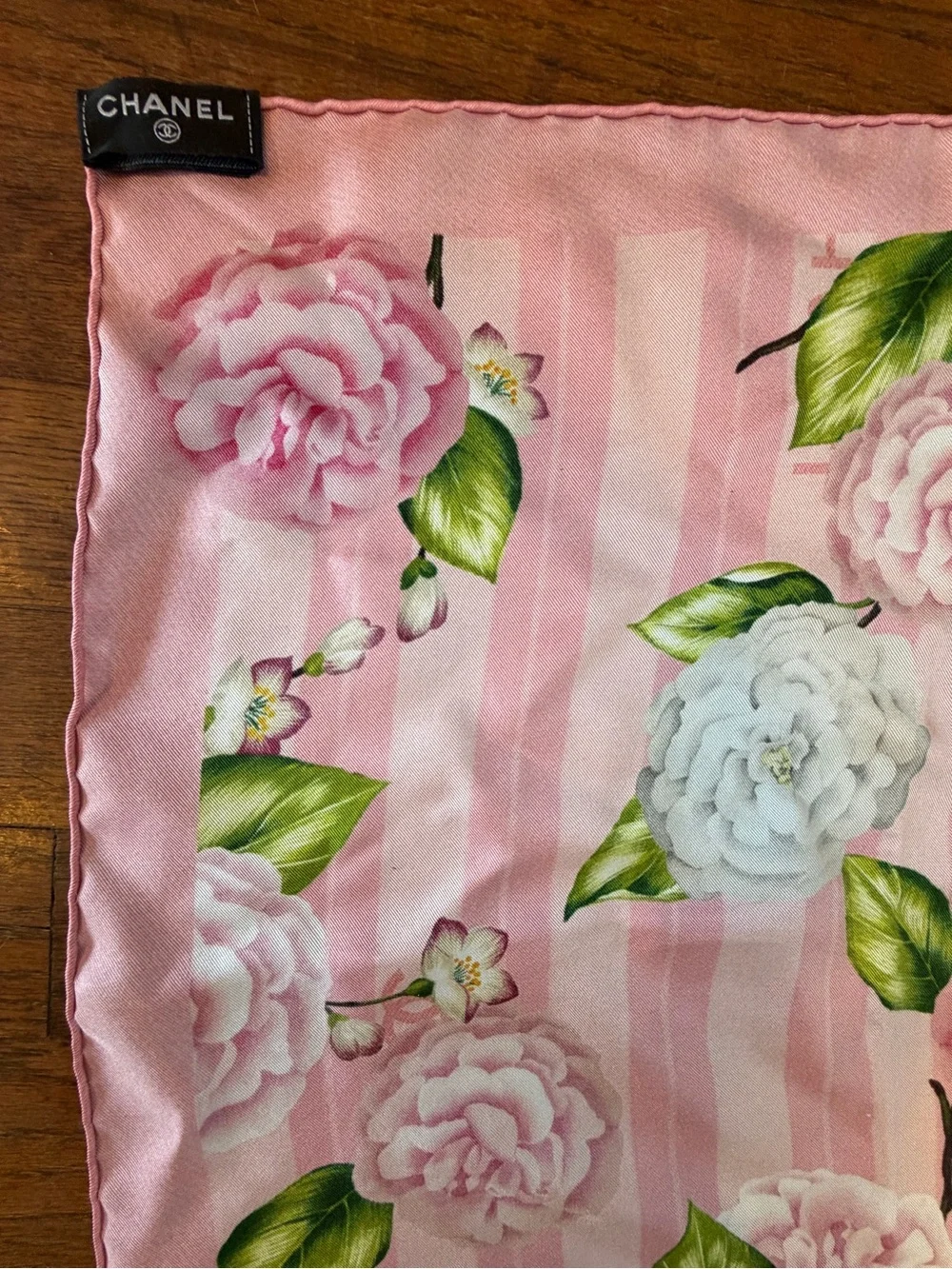 CHANEL Authentic Silk Camellia Square Scarf Pink NWOT